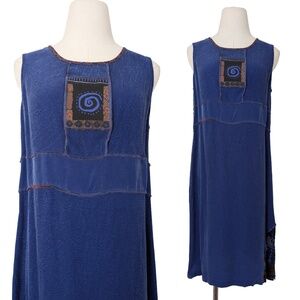 Navy Mini Dress Sleeveless Size Medium Rayon Boho Blue Navy